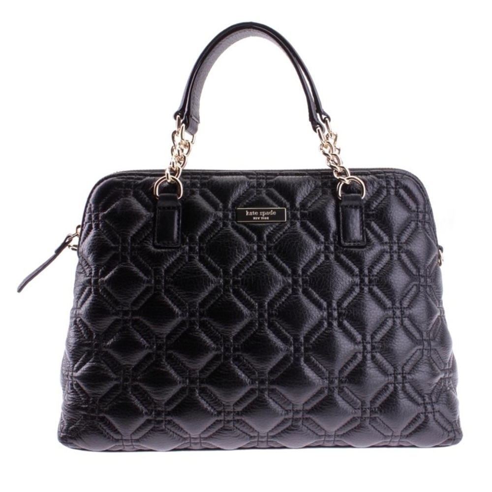 KATE SPADE Astor Court Rachelle BLACK Leather Quilted Leather Satchel Purse Bag